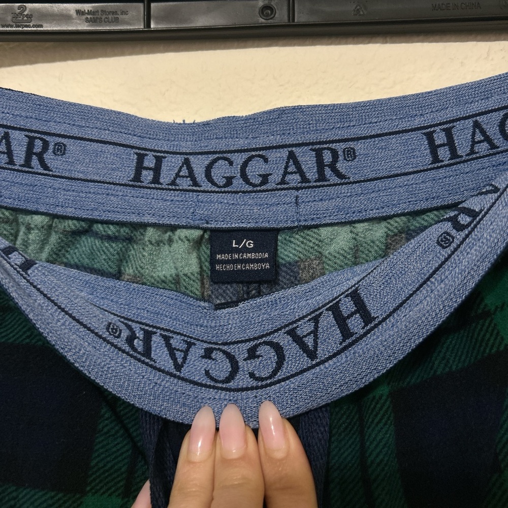 Haggar Men's Green and Navy Blue Plaid Flannel Pajama Pants Lounge Wear Size Lg - Picture 2 of 8